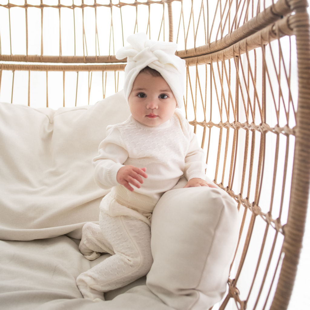 Virgin Merino Wool Bow Headband - Latte White