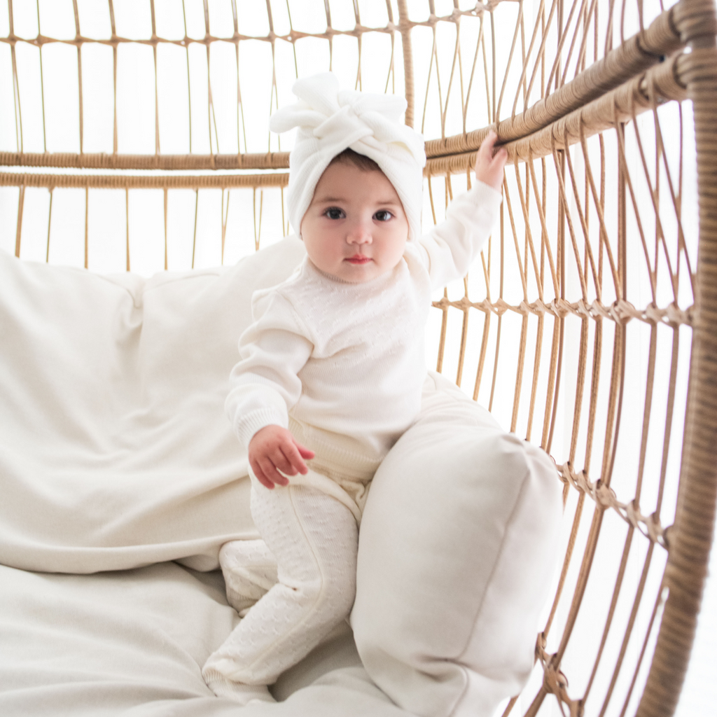 Virgin Merino Wool Bow Headband - Latte White