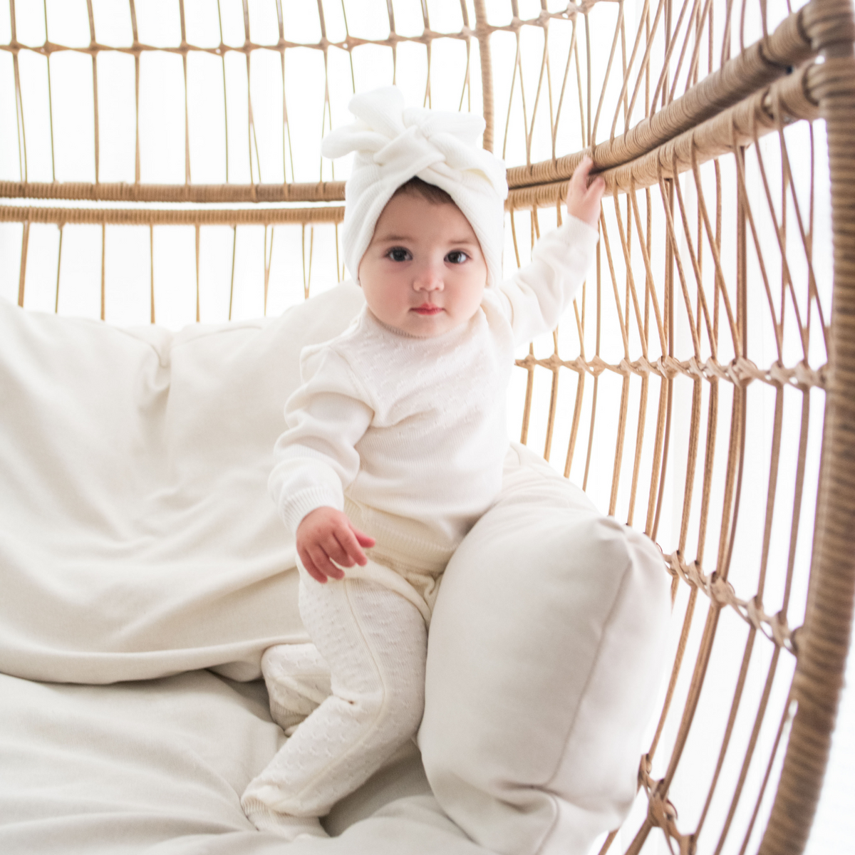 Virgin Merino Wool Bow Headband - Latte White