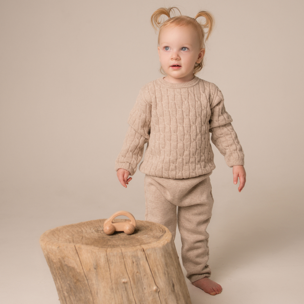 Virgin Merino Wool Cable Knit  Sweater - Oatmeal