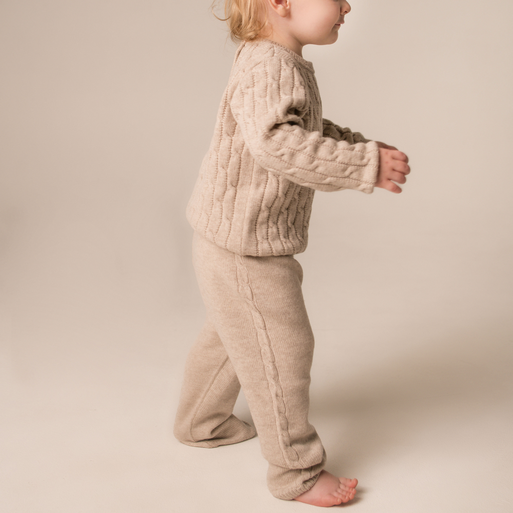 Virgin Merino Wool Knit Trousers - Oatmeal