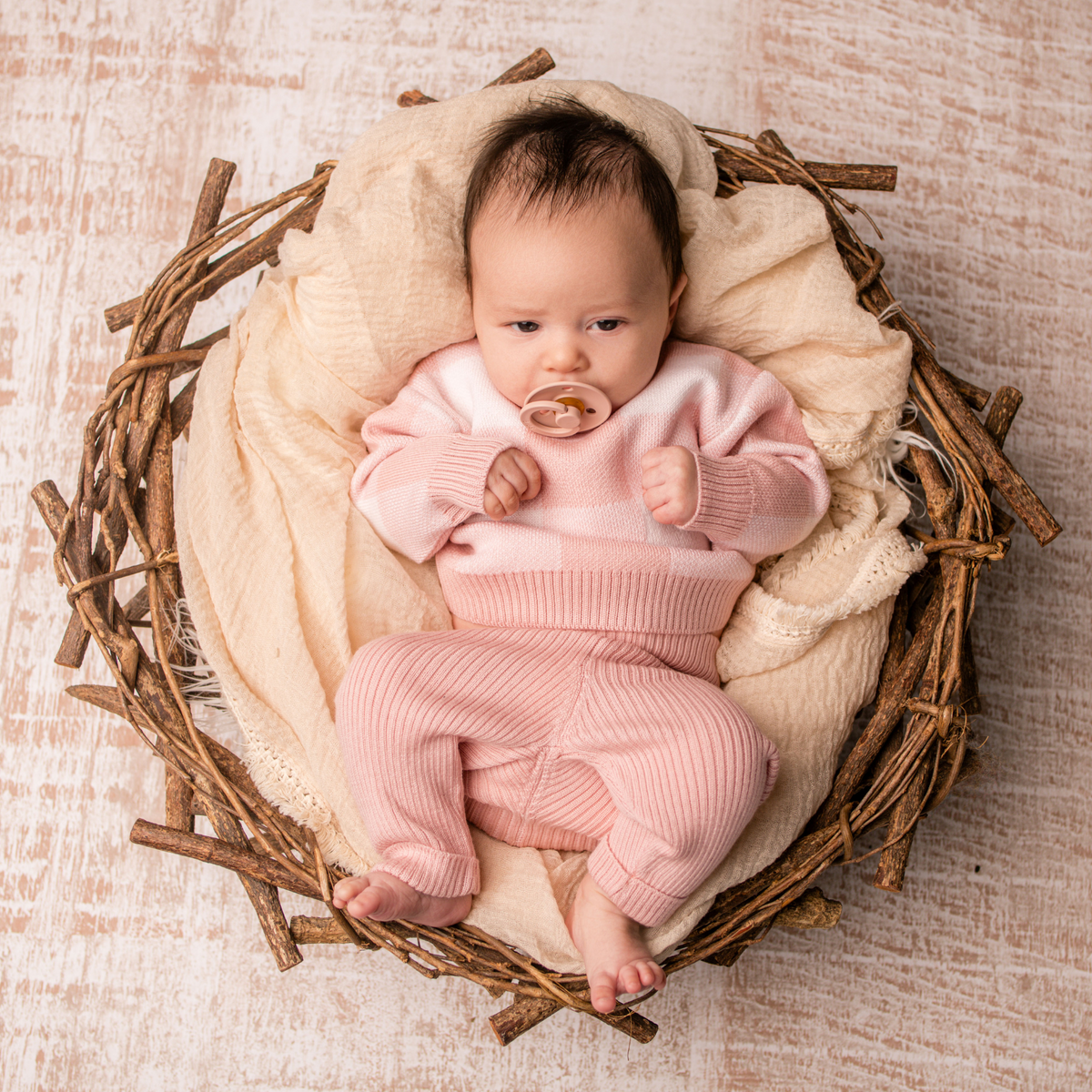 Virgin Merino Wool Checkered Sweater - Dusty Rose