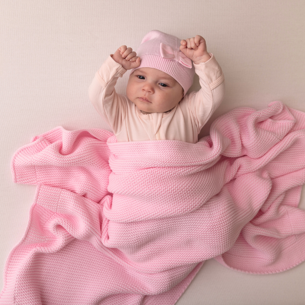 Organic Cotton Bow Hat - Baby Blush Pink