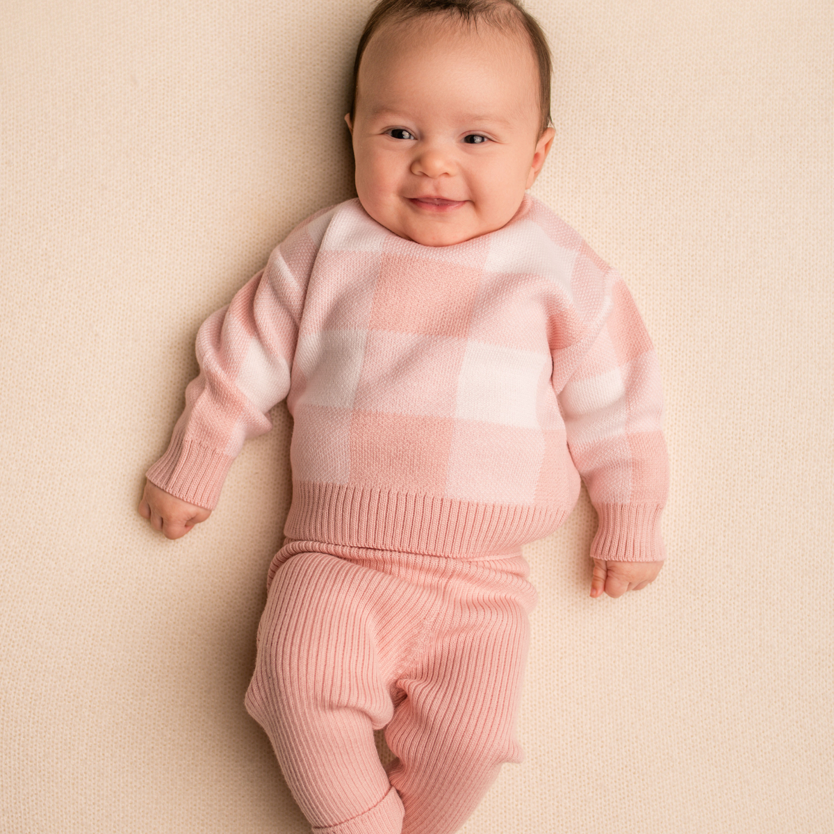 Virgin Merino Wool Checkered Sweater - Dusty Rose