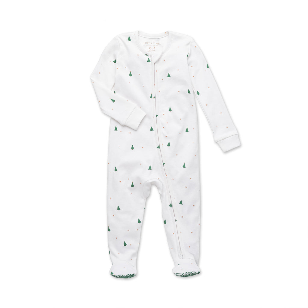 Organic Cotton Evergreen Zip Holiday Baby Sleeper Pajama