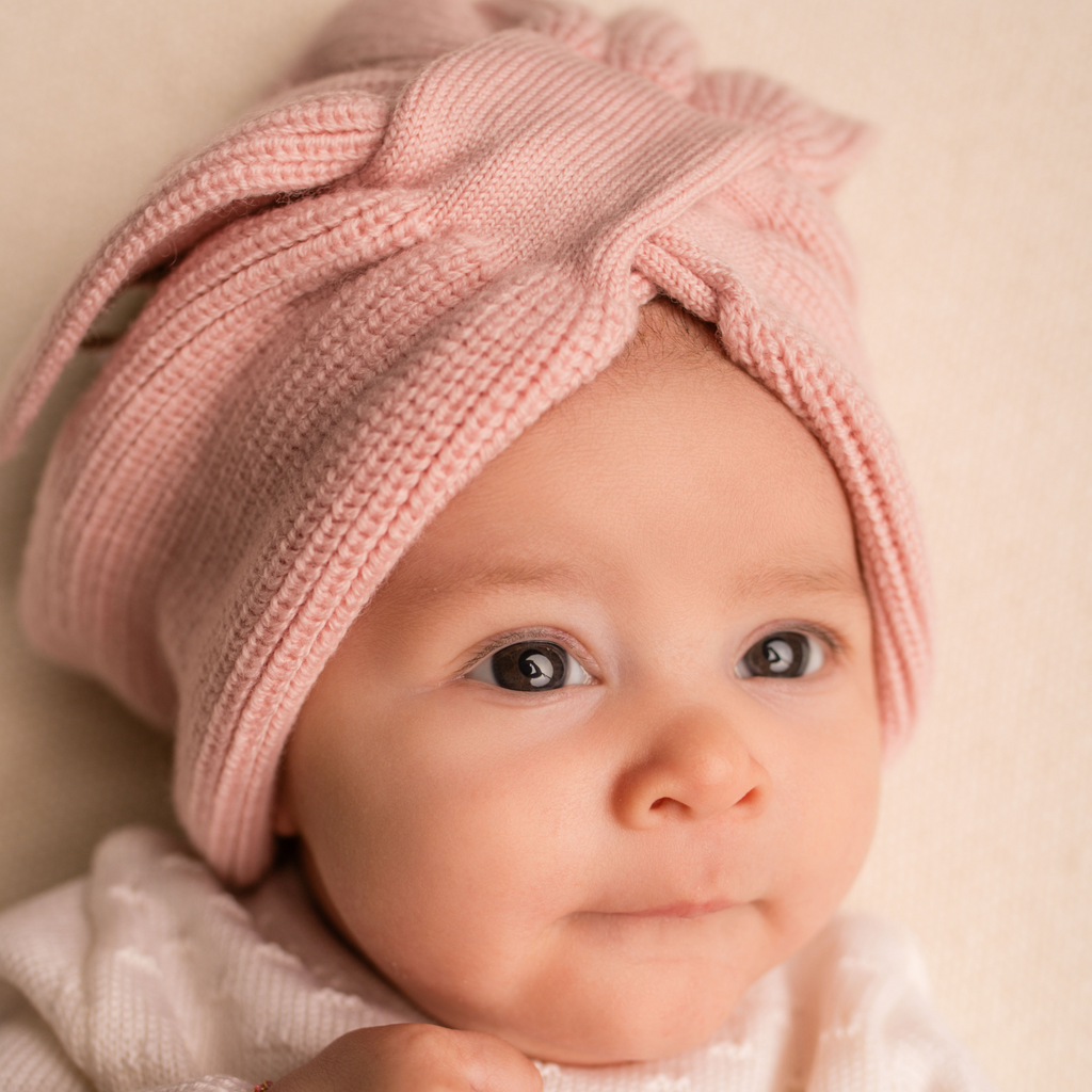 Virgin Merino Wool Bow Headband - Dusty Rose
