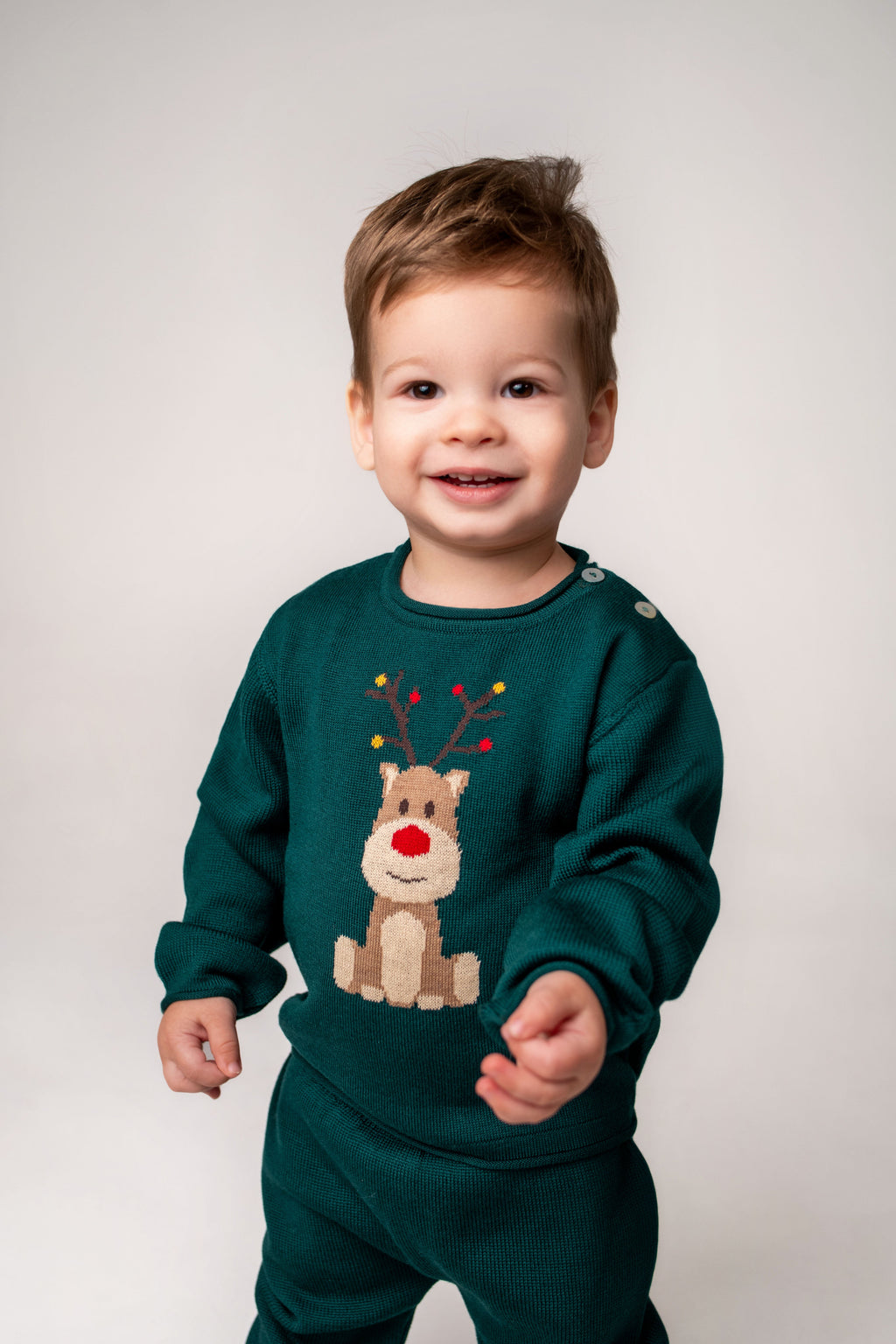 Virgin Merino Wool Reindeer Sweater - Evergreen