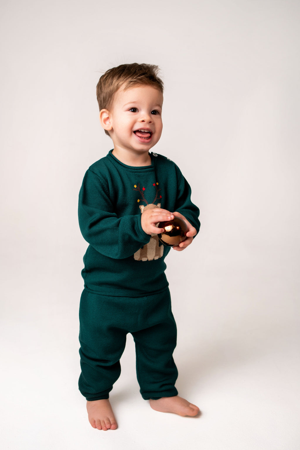 Virgin Merino Wool Reindeer Sweater - Evergreen