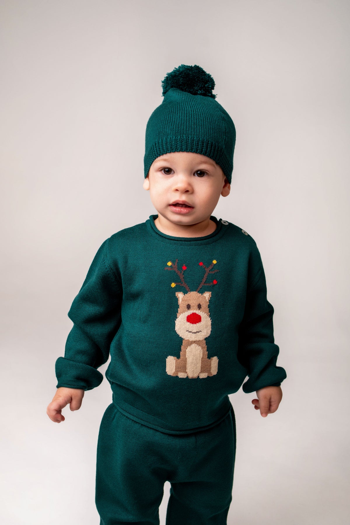 Virgin Merino Wool Pom Pom Hat - Evergreen