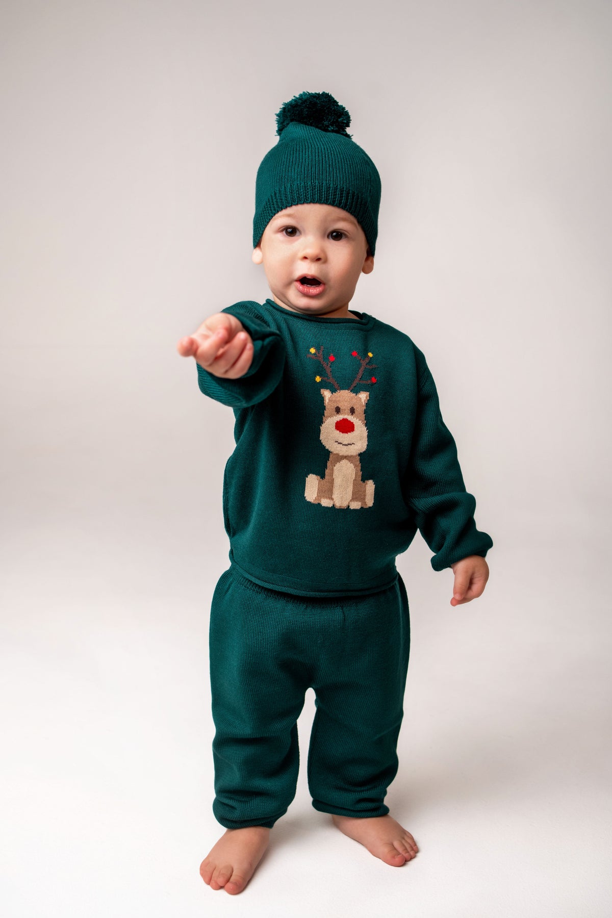 Virgin Merino Wool Pom Pom Hat - Evergreen