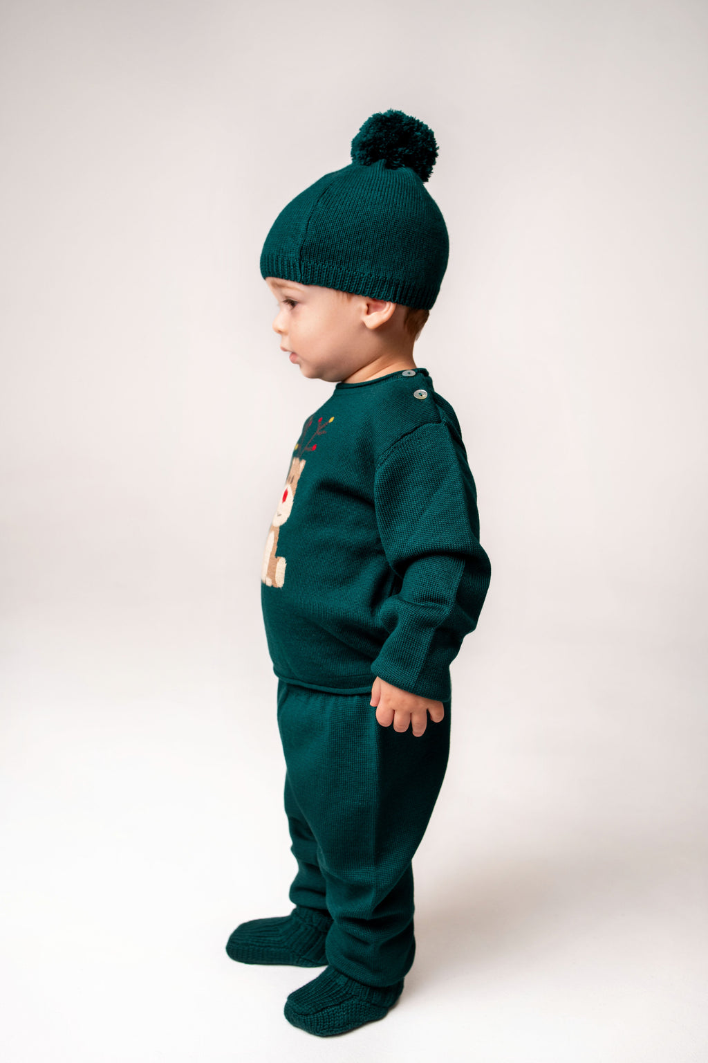 Virgin Merino Wool Pom Pom Hat - Evergreen