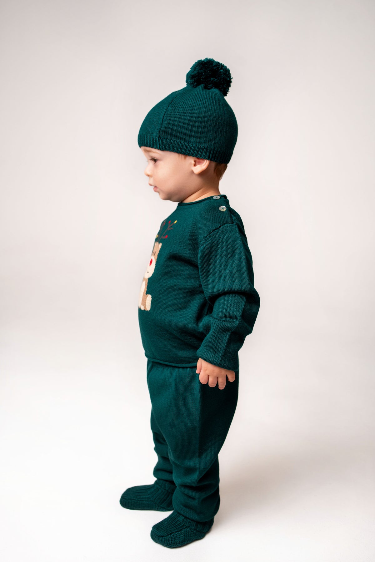 Virgin Merino Wool Pom Pom Hat - Evergreen