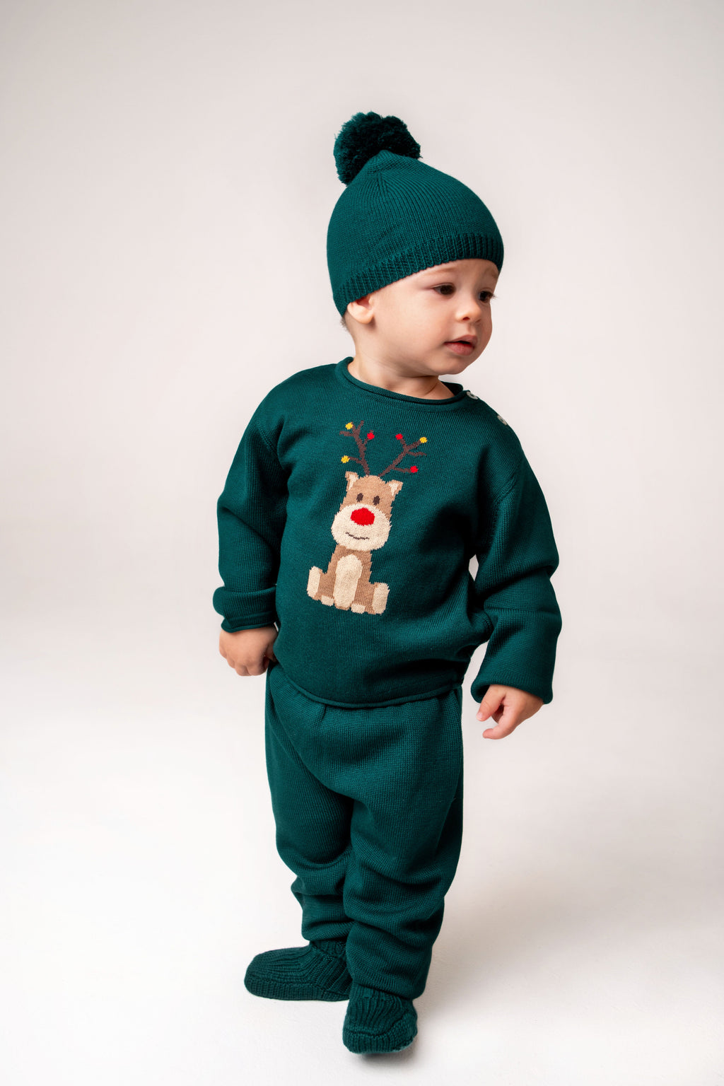 Virgin Merino Wool Pom Pom Hat - Evergreen