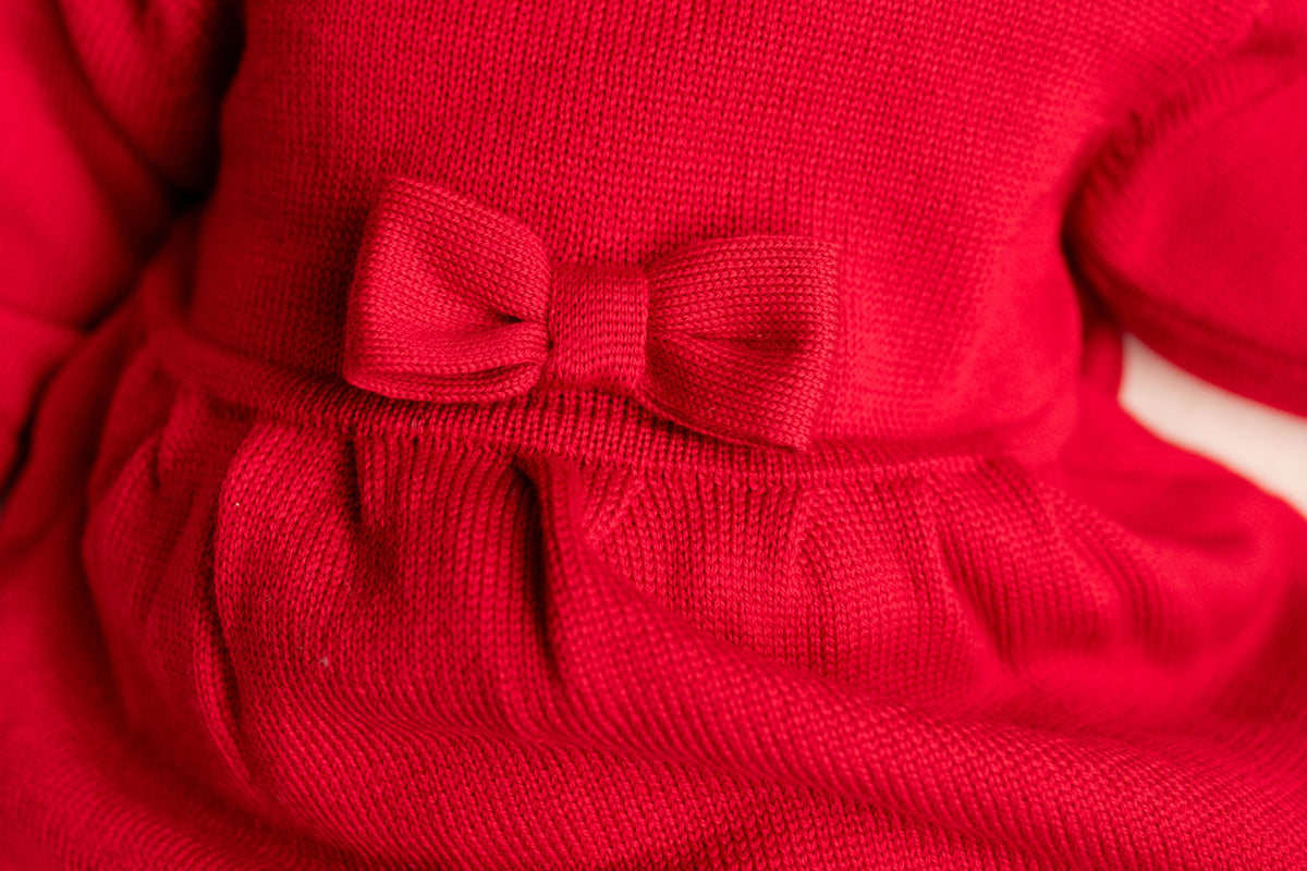 Virgin Merino Wool Bow Dress - Scarlet Red