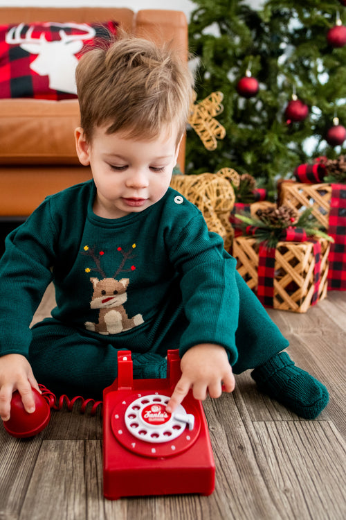Virgin Merino Wool Reindeer Sweater - Evergreen