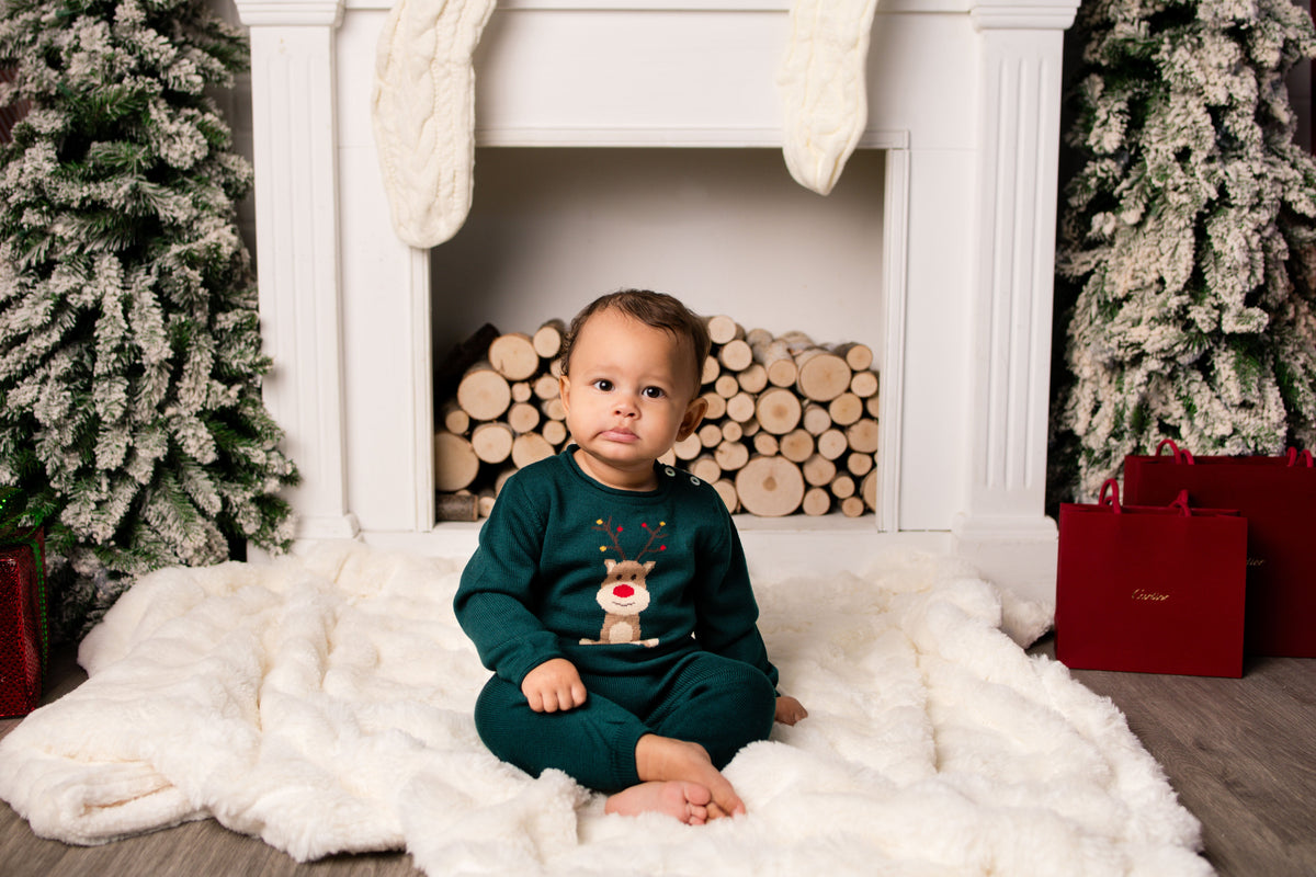 Virgin Merino Wool Reindeer Sweater - Evergreen