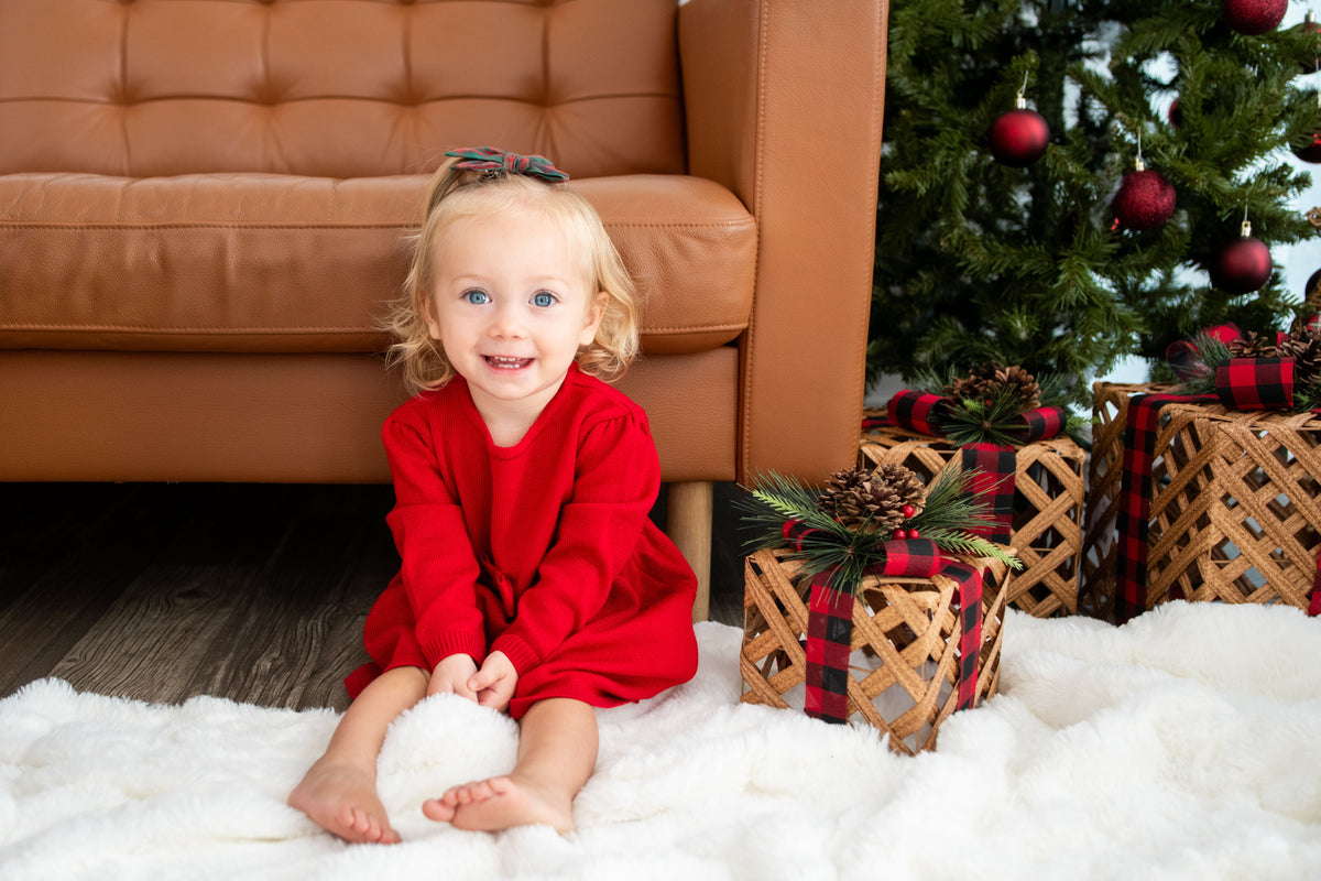 Virgin Merino Wool Bow Dress - Scarlet Red