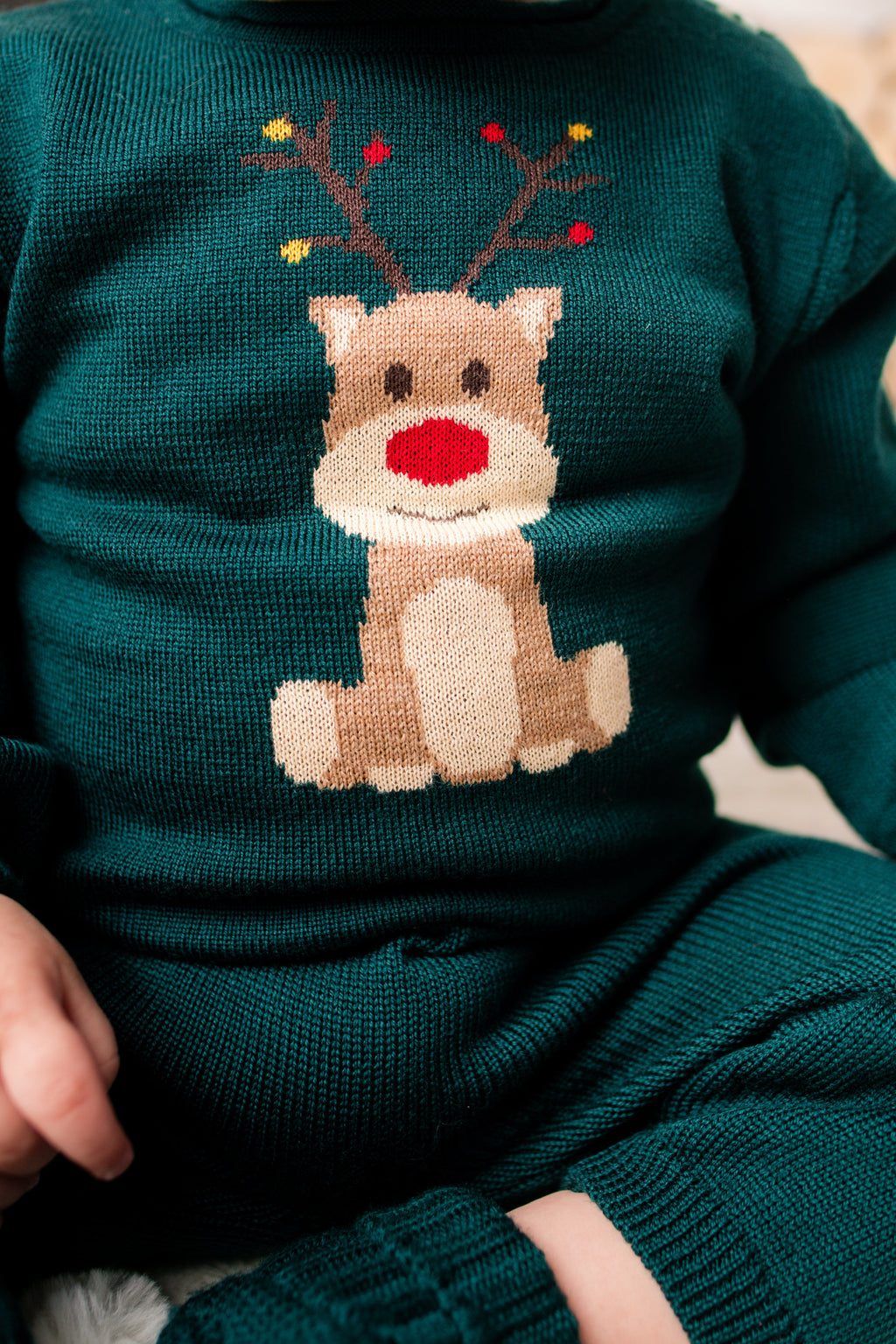 Virgin Merino Wool Reindeer Sweater - Evergreen