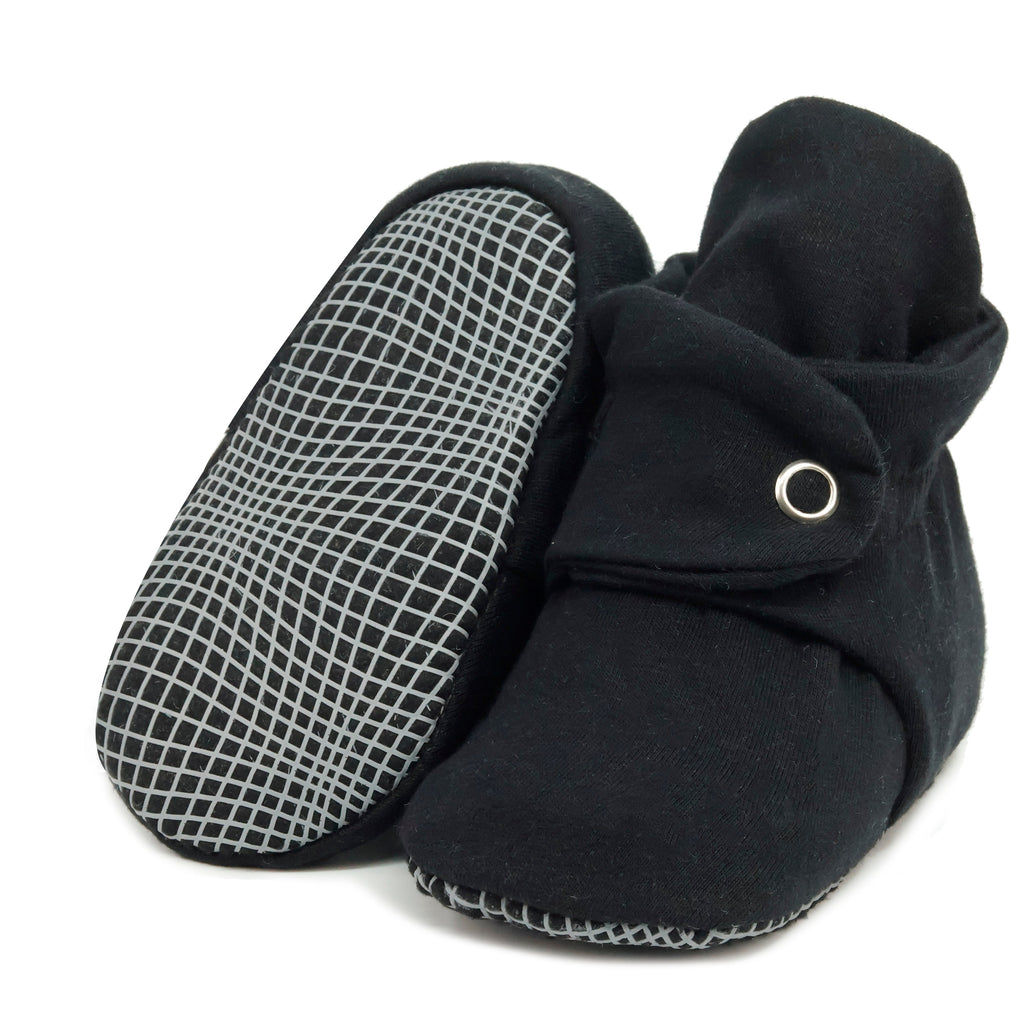 Stay-On Baby Booties, Organic Cotton Lined – Black