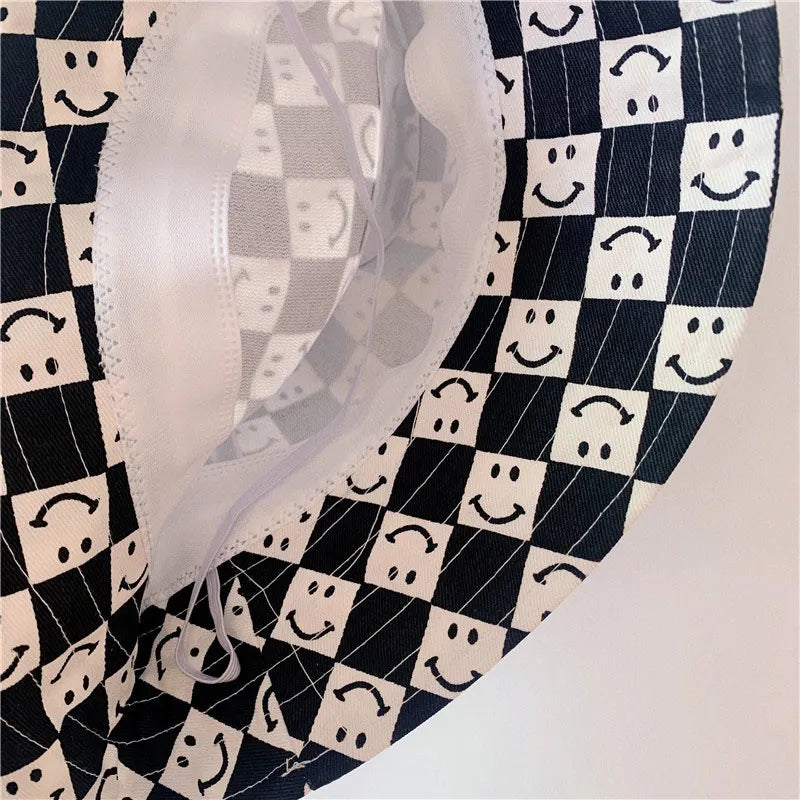 Checkered Smiley Face Bucket Hat