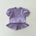 Short Sleeve Cherry Print Skirt Set