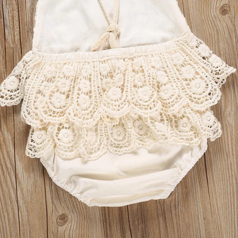 Newborn Ruffle Lace Backless Romper