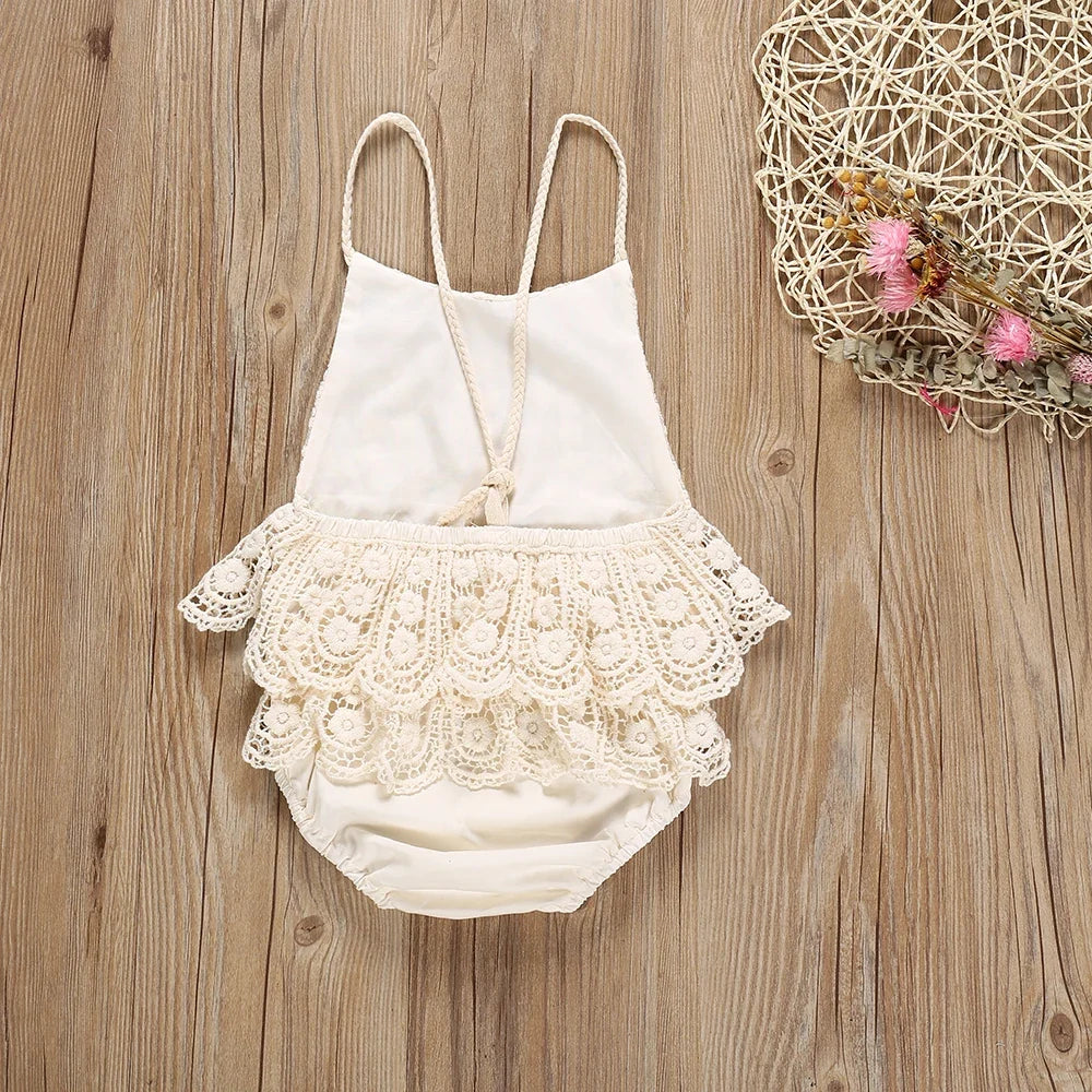 Newborn Ruffle Lace Backless Romper