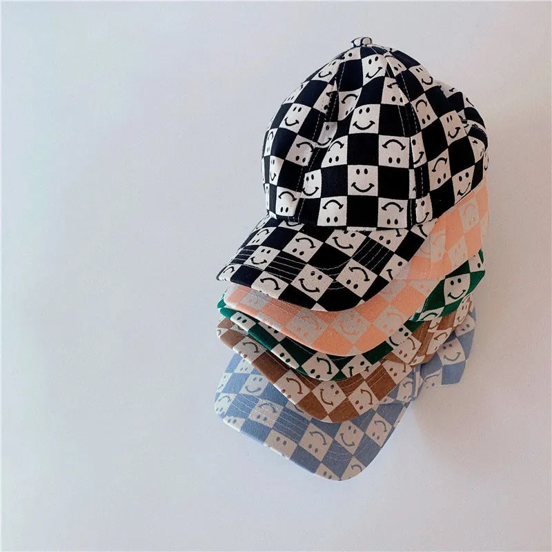 Checkered Smiley Face Baseball Cap