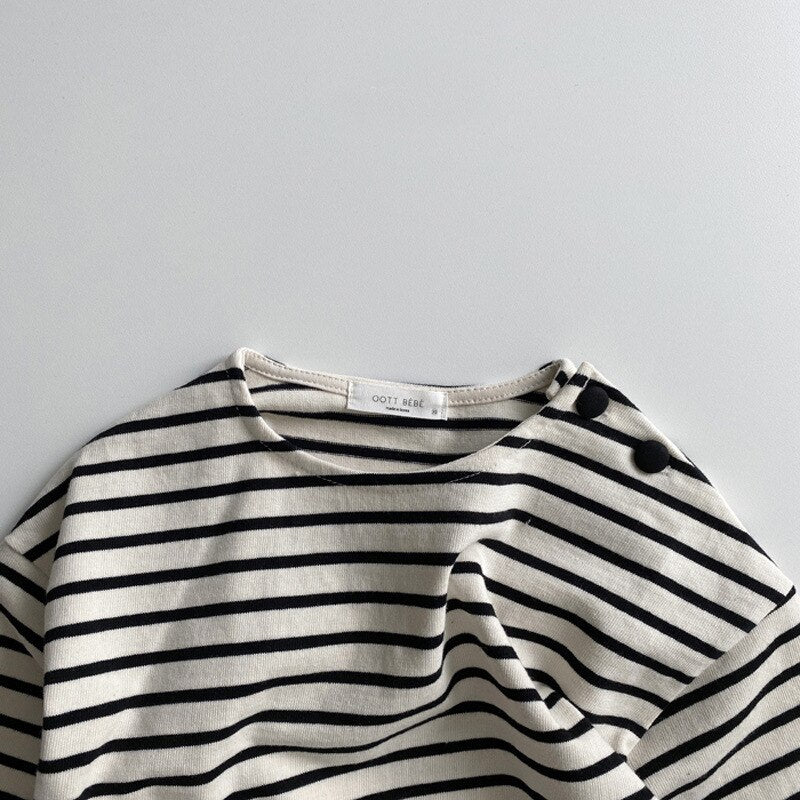 Long Sleeve Striped Button Girls Top