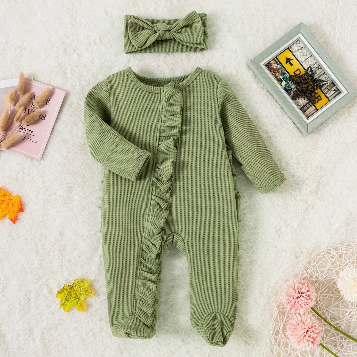 Ruffle Footed Jumpsuit with Headband