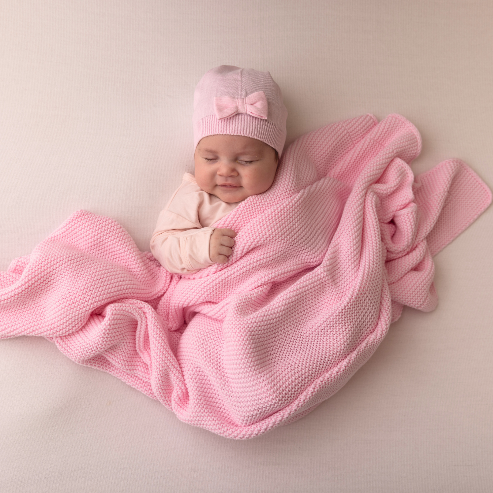Organic Cotton Bow Hat - Baby Blush Pink
