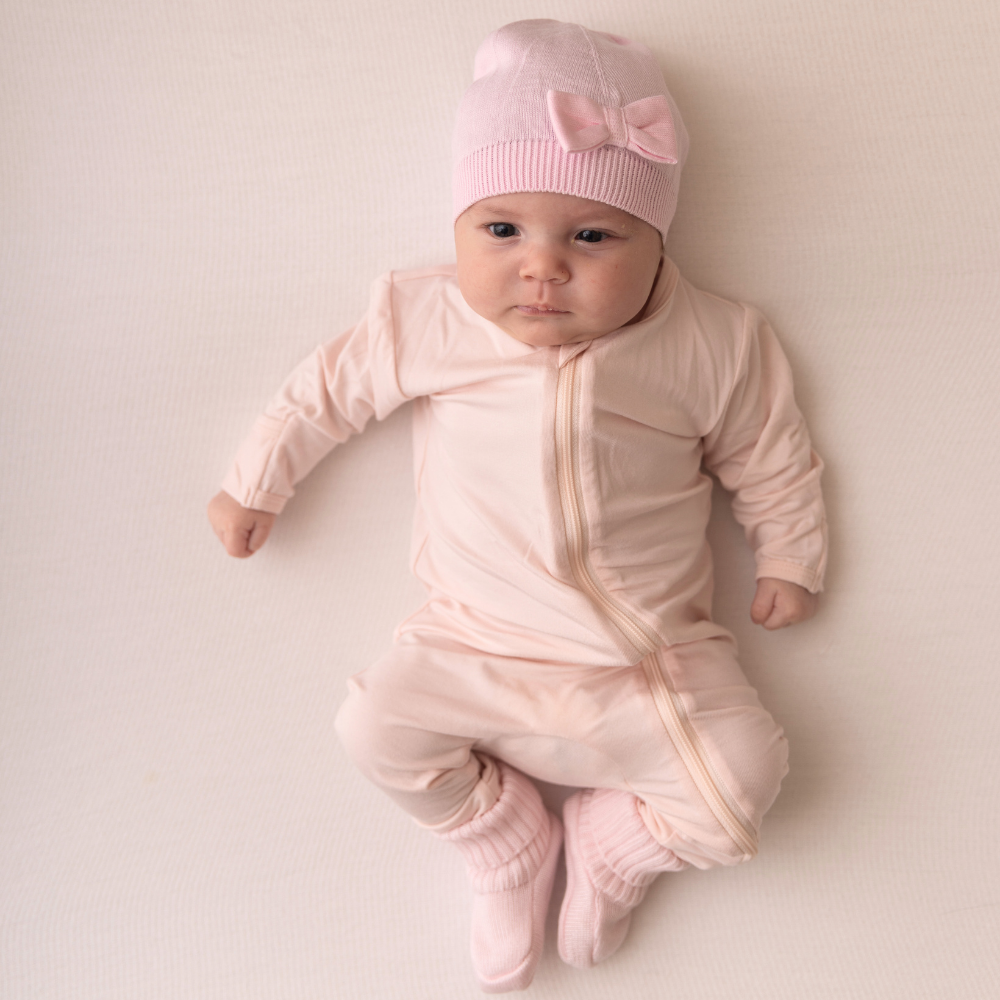 Organic Cotton Bow Hat - Baby Blush Pink