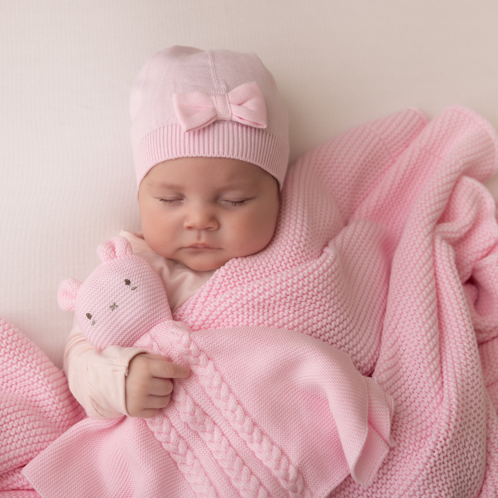 Organic Cotton Bow Hat - Baby Blush Pink