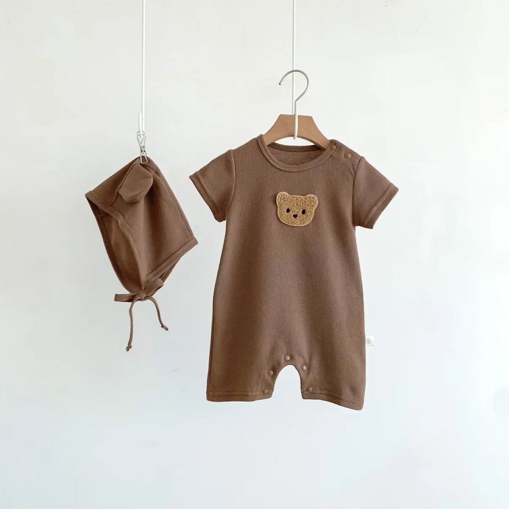 Waffle Bear Patch Jumpsuit Set