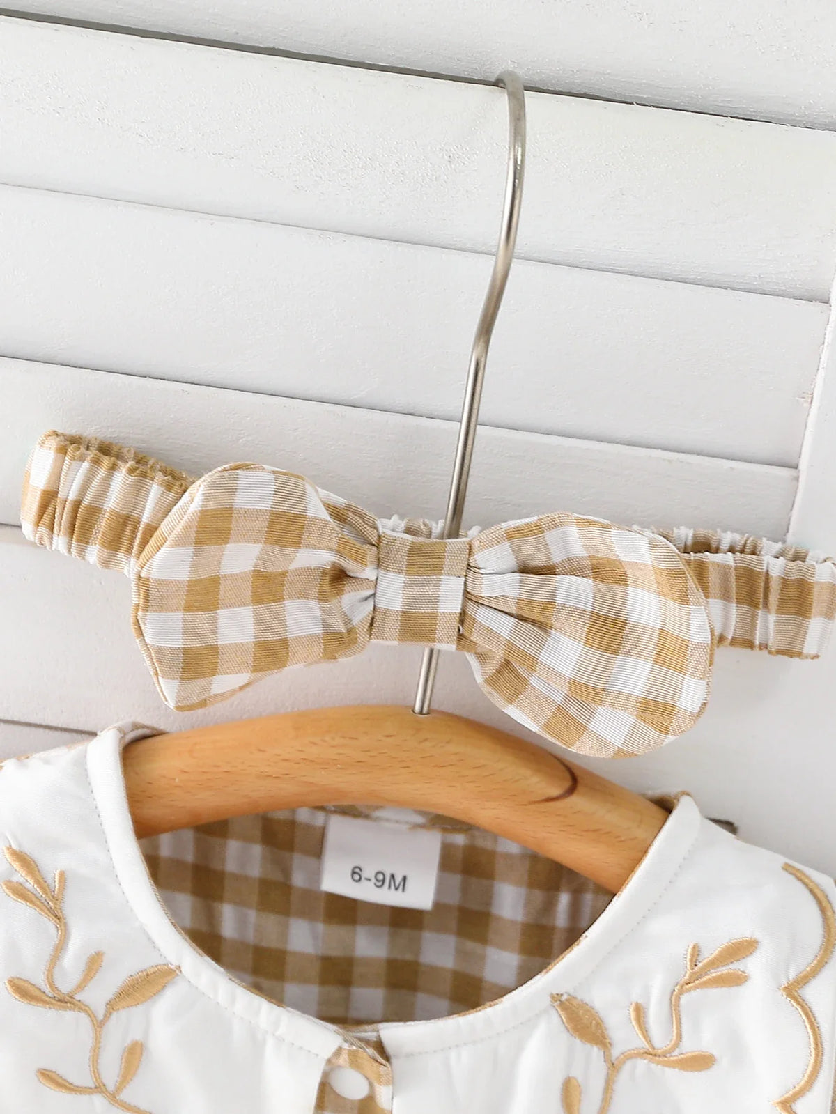Checkered  Embroidered Collar Romper
