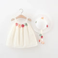 Flower Applique Dress With Straw Hat