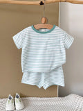 Teal Stripe Shorts Set