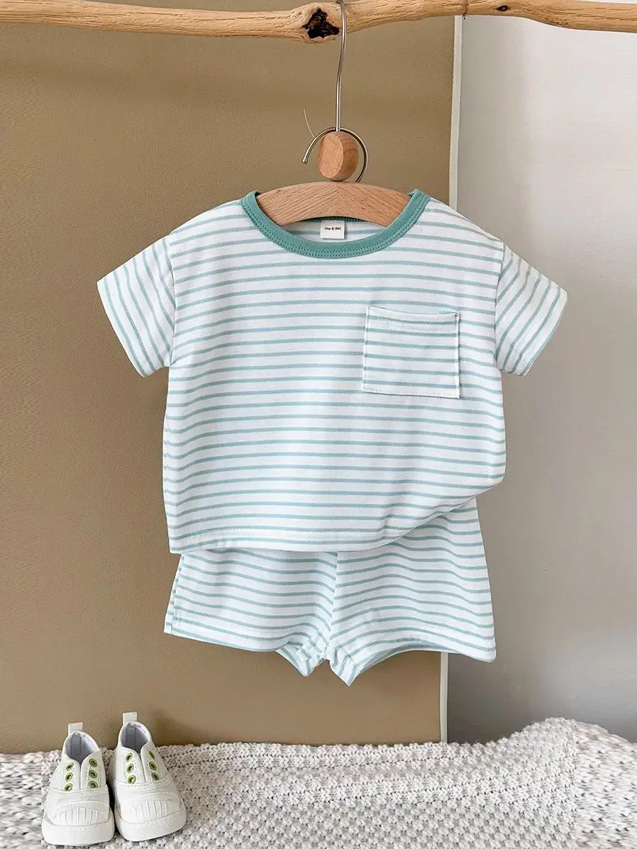 Teal Stripe Shorts Set