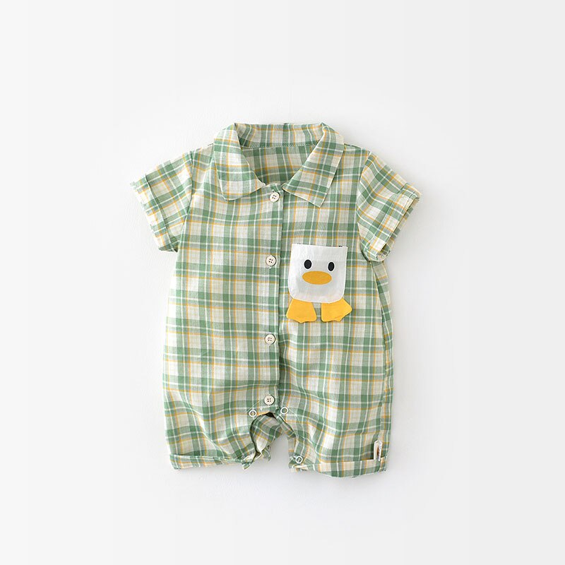 Duck Plaid Cartoon Boys Rompers