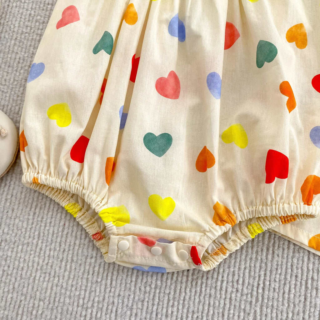 Heart Print Fly Sleeve Romper