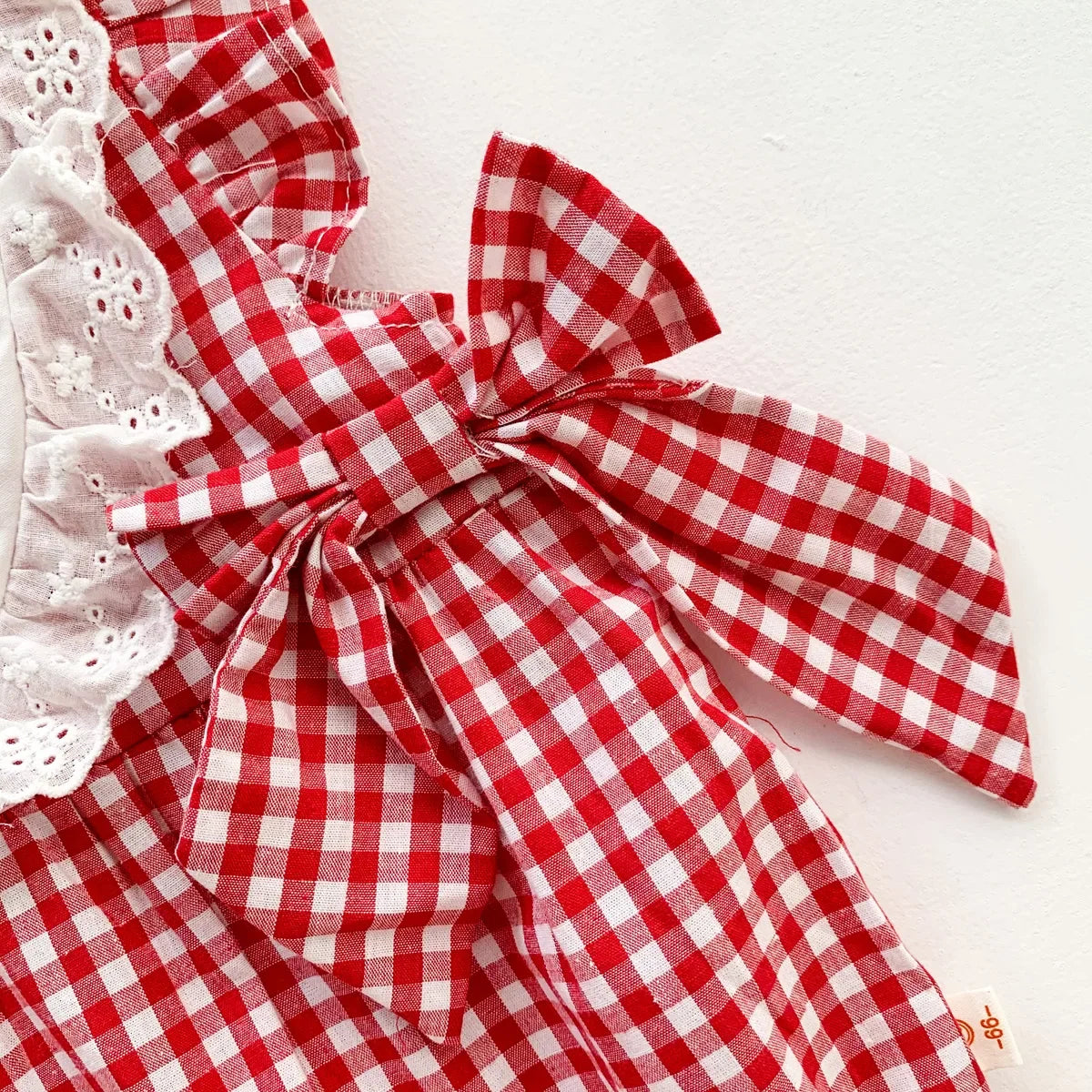 Strawberry Plaid Embroidered Romper