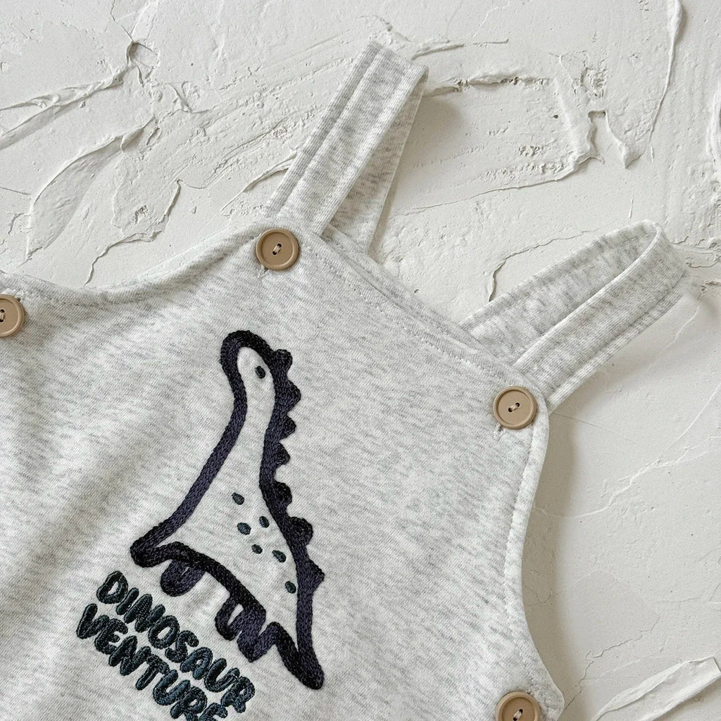 Embroidered Dinosaur Suspender Jumpsuit