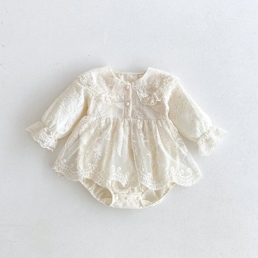 Lace Button up Romper Dress