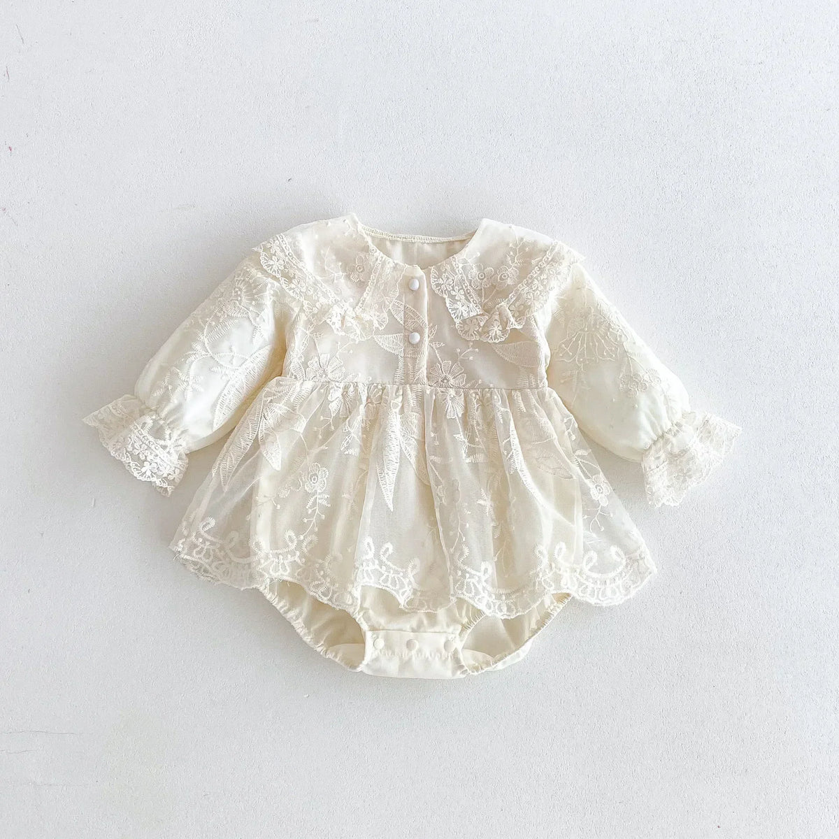 Lace Button up Romper Dress