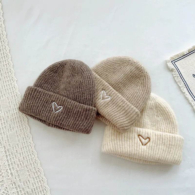 Heart Embroidered Baby Beanie Cap