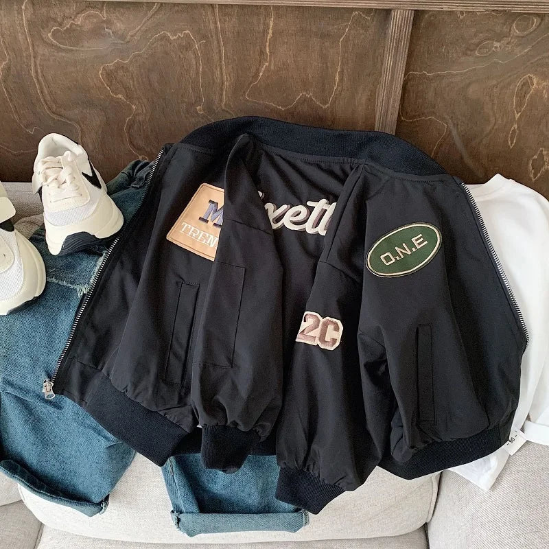 Retro Waterproof Zip Varsity Jacket