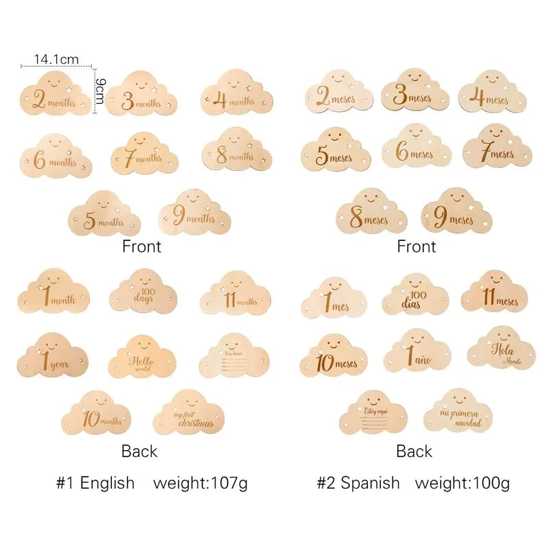Spanish English Wooden Baby Milestone Card For Newborns