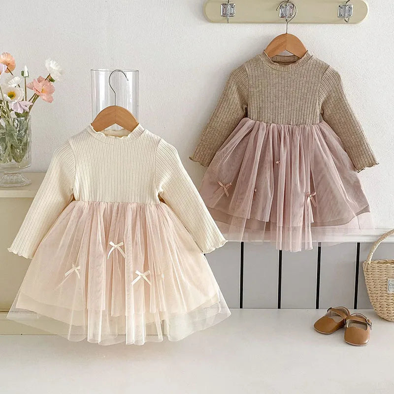 Long Sleeved Tulle Ribbon Dress
