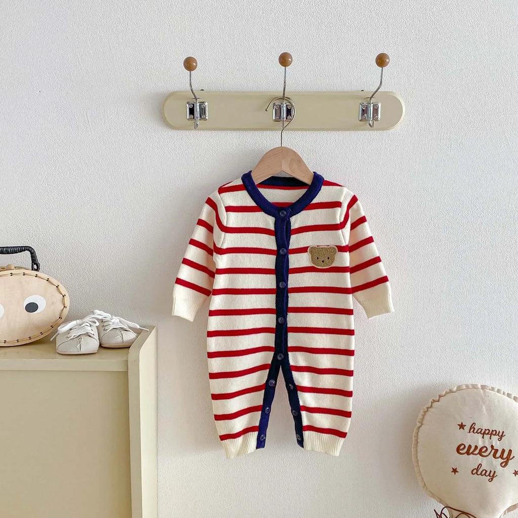 Knitted Striped Bear Jumpsuit