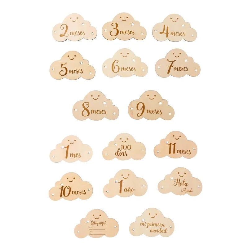 Spanish English Wooden Baby Milestone Card For Newborns